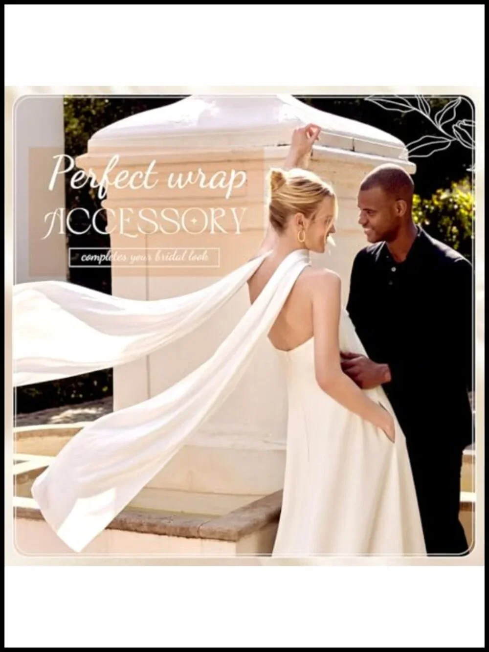 Ivory Satin Tulle Bridal Neck Scarf Detachable Flowing Shawl Necklace Wrap